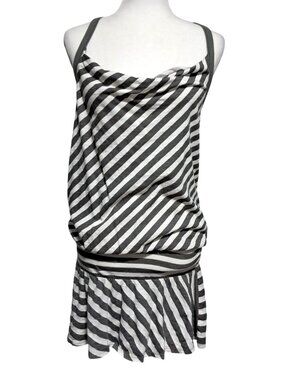 Y2K Skater Hurley Dress Womens Size M Striped Tank Gray & White Cotton Casual La